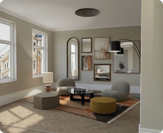 Interior 3D visualization created with Floorplanner home design software