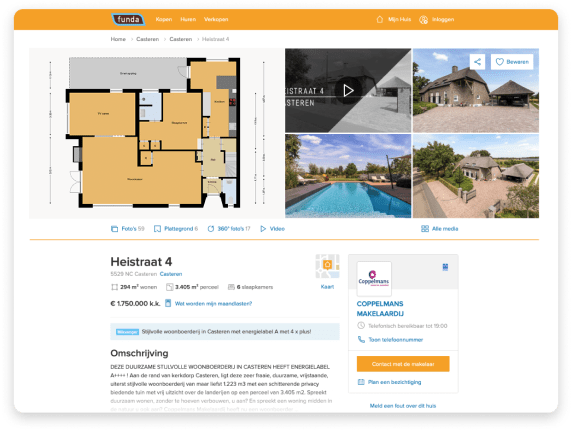A screenshot of Funda using Floorplanner floor plans