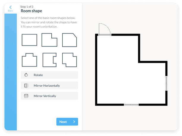 Screenshot of Floorplanner room shape tool in the easy home design software