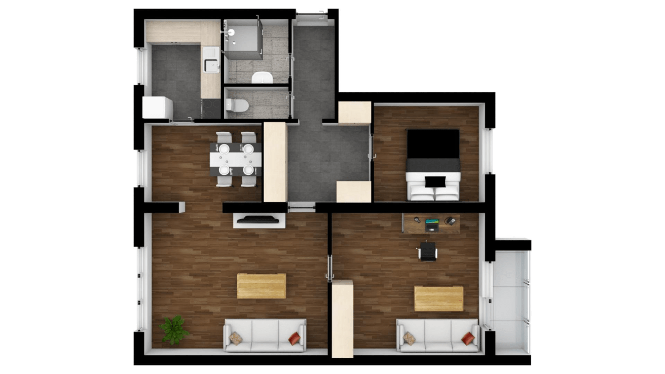 3D top view floor plan example 4 by Floorplanner